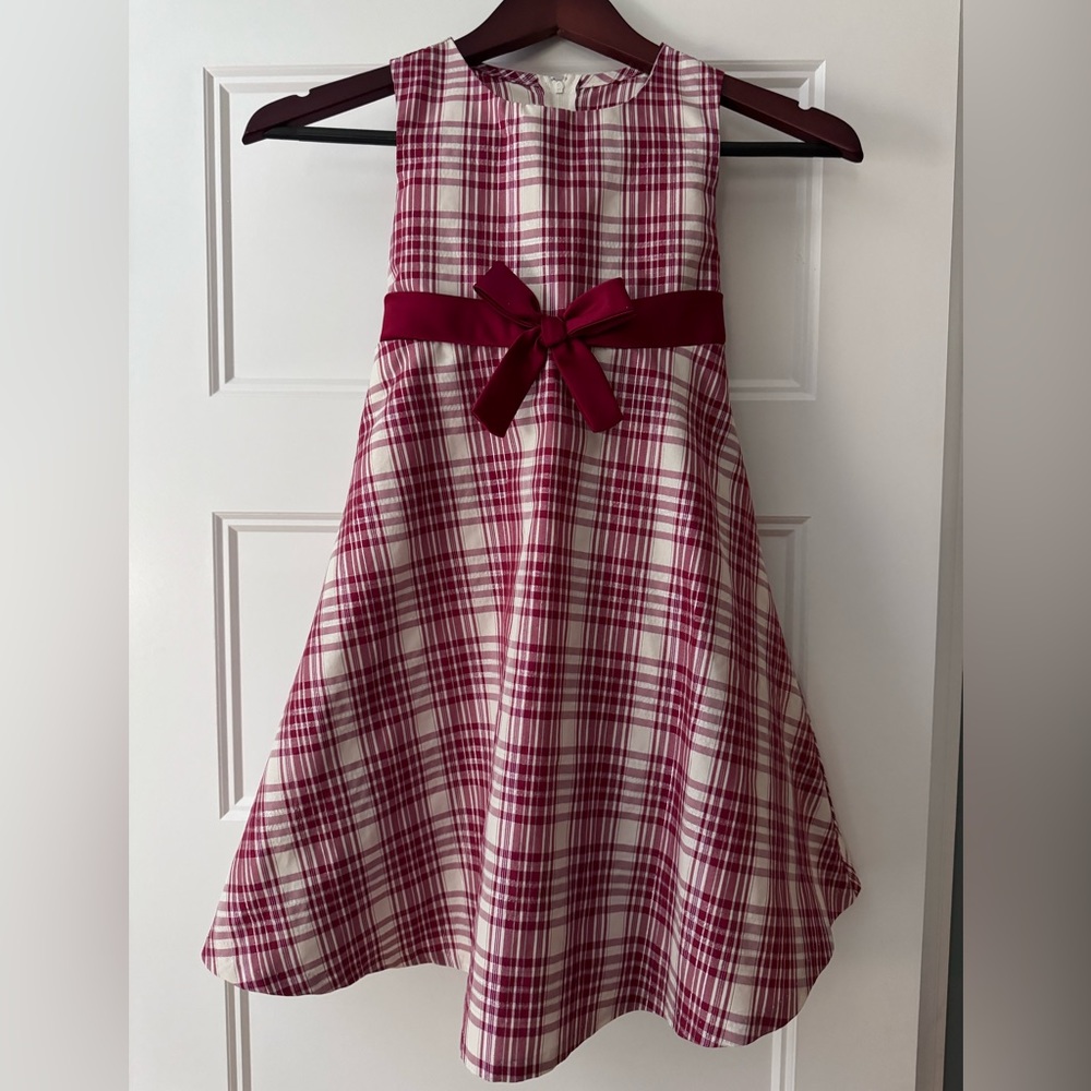 Bonnie Jean festive red and white plaid sleeveless dress with red sash